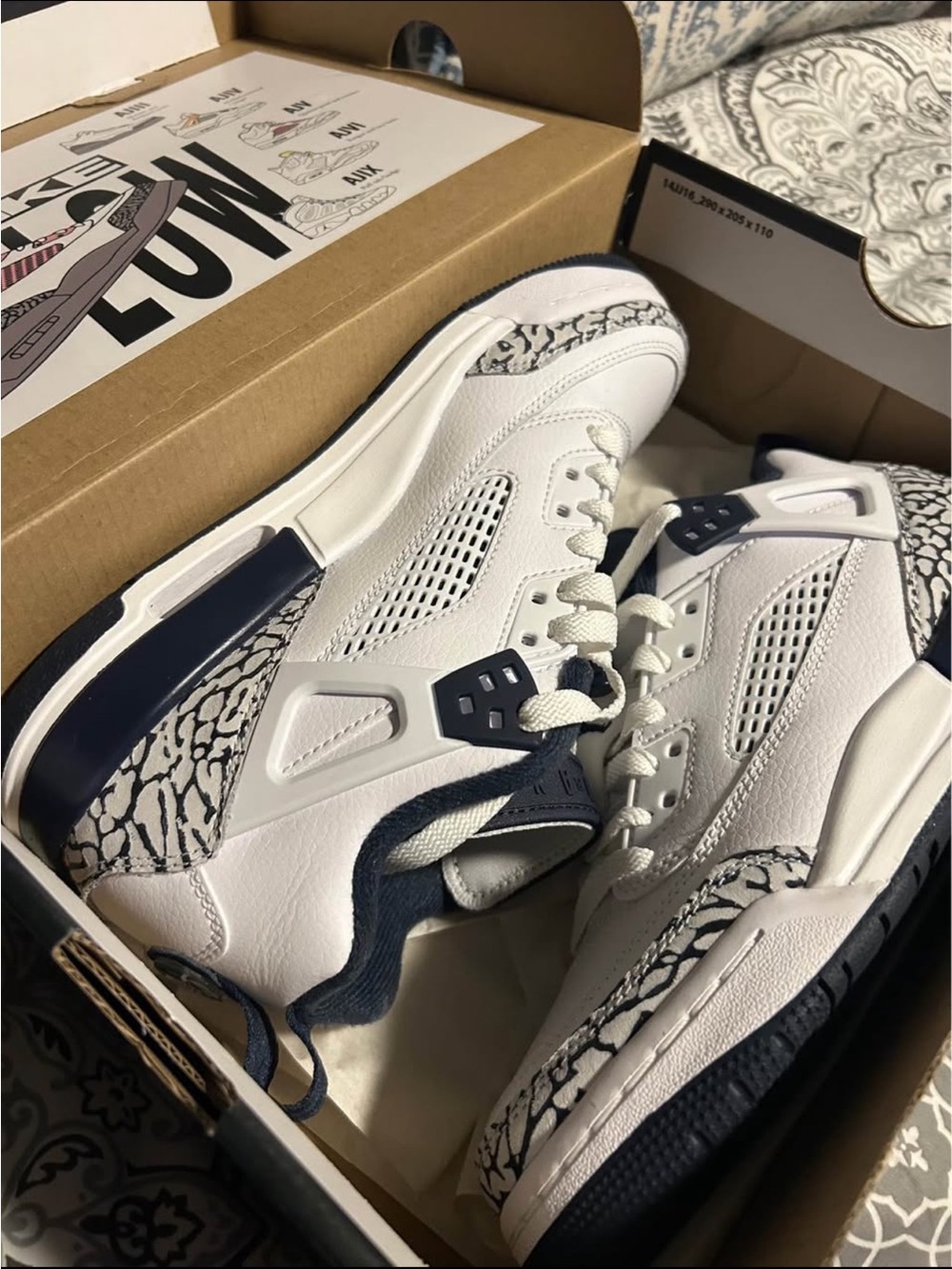 White and Navy Retro Jordans Spizikes Sneakers